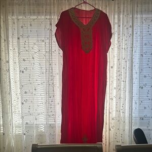 Elegant Red Kaftan with Gold Embroidery